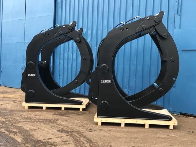 Two timber handling grapples pictured outside Ulrich's manufacturing facility in Hull.